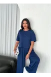 Osy Modal Yumuşak Dokulu Kumaş Bisiklet Yaka T-shirt Bol Paça Pantalon İkili Takım -saks Mavi Osy Modal Yumuşak Dokulu Kumaş Bisiklet Yaka T-shirt Bol Paça Pantalon İkili Takım -saks Mavi