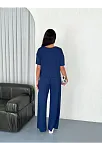 Osy Modal Yumuşak Dokulu Kumaş Bisiklet Yaka T-shirt Bol Paça Pantalon İkili Takım -saks Mavi