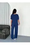 Osy Modal Yumuşak Dokulu Kumaş Bisiklet Yaka T-shirt Bol Paça Pantalon İkili Takım -saks Mavi Osy Modal Yumuşak Dokulu Kumaş Bisiklet Yaka T-shirt Bol Paça Pantalon İkili Takım -saks Mavi