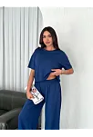 Osy Modal Yumuşak Dokulu Kumaş Bisiklet Yaka T-shirt Bol Paça Pantalon İkili Takım -saks Mavi