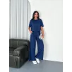 Osy Modal Yumuşak Dokulu Kumaş Bisiklet Yaka T-shirt Bol paça Pantalon ikili Takım -Saks Mavi