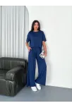 Osy Modal Yumuşak Dokulu Kumaş Bisiklet Yaka T-shirt Bol Paça Pantalon İkili Takım -saks Mavi Osy Modal Yumuşak Dokulu Kumaş Bisiklet Yaka T-shirt Bol Paça Pantalon İkili Takım -saks Mavi