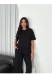 Osy Modal Yumuşak Dokulu Kumaş Bisiklet Yaka T-shirt Bol Paça Pantalon İkili Takım -siyah Osy Modal Yumuşak Dokulu Kumaş Bisiklet Yaka T-shirt Bol Paça Pantalon İkili Takım -siyah