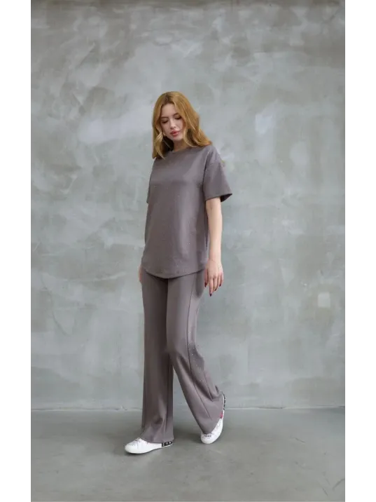 Osy Modal Yumuşak dokulu Kumaş Bisiklet Yaka Taş detaylı Kısa Kollu Takım - Vizyon Osy Modal Yumuşak dokulu Kumaş Bisiklet Yaka Taş detaylı Kısa Kollu Takım - Vizyon