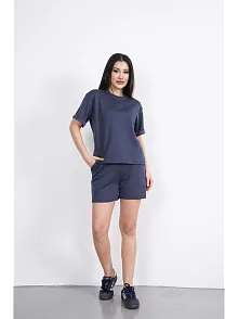 Osy Modal Yumuşak Dokulu Kumaş Kadın Bisiklet Yaka T-shirt Kısa Şort İkili Takım - Antrasit