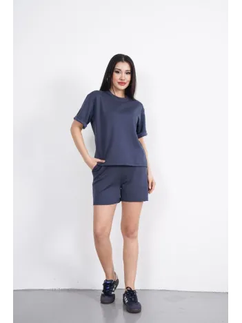 Osy Modal yumuşak dokulu Kumaş Kadın Bisiklet Yaka T-shirt Kısa Şort İkili Takım - Antrasit Osy Modal yumuşak dokulu Kumaş Kadın Bisiklet Yaka T-shirt Kısa Şort İkili Takım - Antrasit