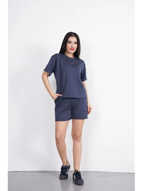 Osy Modal Yumuşak Dokulu Kumaş Kadın Bisiklet Yaka T-shirt Kısa Şort İkili Takım - Antrasit