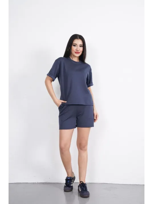 Osy Modal yumuşak dokulu Kumaş Kadın Bisiklet Yaka T-shirt Kısa Şort İkili Takım - Antrasit Osy Modal yumuşak dokulu Kumaş Kadın Bisiklet Yaka T-shirt Kısa Şort İkili Takım - Antrasit