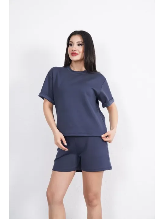 Osy Modal yumuşak dokulu Kumaş Kadın Bisiklet Yaka T-shirt Kısa Şort İkili Takım - Antrasit Osy Modal yumuşak dokulu Kumaş Kadın Bisiklet Yaka T-shirt Kısa Şort İkili Takım - Antrasit