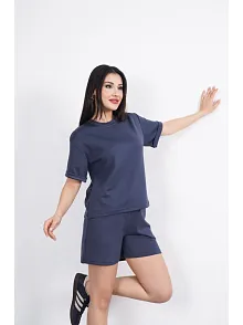Osy Modal Yumuşak Dokulu Kumaş Kadın Bisiklet Yaka T-shirt Kısa Şort İkili Takım - Antrasit
