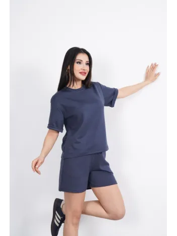 Osy Modal yumuşak dokulu Kumaş Kadın Bisiklet Yaka T-shirt Kısa Şort İkili Takım - Antrasit Osy Modal yumuşak dokulu Kumaş Kadın Bisiklet Yaka T-shirt Kısa Şort İkili Takım - Antrasit