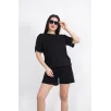 Osy Modal yumuşak dokulu Kumaş Kadın Bisiklet Yaka T-shirt Kısa Şort İkili Takım - Siyah Osy Modal yumuşak dokulu Kumaş Kadın Bisiklet Yaka T-shirt Kısa Şort İkili Takım - Siyah