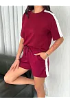 Osy Modal Yumuşak Dokulu Kumaş Kadın Parçalı Bisiklet Yaka T-shirt Kısa Şort İkili Takım - Bordo