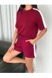 Osy Modal Yumuşak Dokulu Kumaş Kadın Parçalı Bisiklet Yaka T-shirt Kısa Şort İkili Takım - Bordo