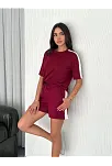 Osy Modal Yumuşak Dokulu Kumaş Kadın Parçalı Bisiklet Yaka T-shirt Kısa Şort İkili Takım - Bordo