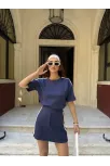 Osy Modal Yumuşak Dokulu Kumaş Kadın Parçalı Bisiklet Yaka T-shirt Mini Şortlu Etek İkili Takım -lacivert