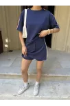 Osy Modal Yumuşak Dokulu Kumaş Kadın Parçalı Bisiklet Yaka T-shirt Mini Şortlu Etek İkili Takım -lacivert