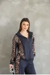 Osy Modal Yumuşak Dokulu Kumaş Kapüşonlu Leopar Desenli Fermuarlı Takım - Antrasit