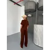 Osy Modal Yumuşak Dokulu Kumaş Kısa Kollu Bluz Rahat Pantalon ikili Takım- Kahverengi Osy Modal Yumuşak Dokulu Kumaş Kısa Kollu Bluz Rahat Pantalon ikili Takım- Kahverengi