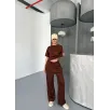 Osy Modal Yumuşak Dokulu Kumaş Kısa Kollu Bluz Rahat Pantalon ikili Takım- Kahverengi Osy Modal Yumuşak Dokulu Kumaş Kısa Kollu Bluz Rahat Pantalon ikili Takım- Kahverengi