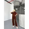 Osy Modal Yumuşak Dokulu Kumaş Kısa Kollu Bluz Rahat Pantalon ikili Takım- Kahverengi Osy Modal Yumuşak Dokulu Kumaş Kısa Kollu Bluz Rahat Pantalon ikili Takım- Kahverengi