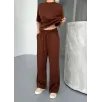 Osy Modal Yumuşak Dokulu Kumaş Kısa Kollu Bluz Rahat Pantalon ikili Takım- Kahverengi Osy Modal Yumuşak Dokulu Kumaş Kısa Kollu Bluz Rahat Pantalon ikili Takım- Kahverengi