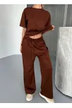 Osy Modal Yumuşak Dokulu Kumaş Kısa Kollu Bluz Rahat Pantalon İkili Takım- Kahverengi Osy Modal Yumuşak Dokulu Kumaş Kısa Kollu Bluz Rahat Pantalon İkili Takım- Kahverengi