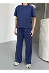 Osy Modal Yumuşak Dokulu Kumaş Kısa Kollu Bluz Rahat Pantalon İkili Takım- Lacivert