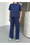 Osy Modal Yumuşak Dokulu Kumaş Kısa Kollu Bluz Rahat Pantalon İkili Takım- Lacivert Osy Modal Yumuşak Dokulu Kumaş Kısa Kollu Bluz Rahat Pantalon İkili Takım- Lacivert