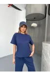 Osy Modal Yumuşak Dokulu Kumaş Kısa Kollu Bluz Rahat Pantalon İkili Takım- Lacivert Osy Modal Yumuşak Dokulu Kumaş Kısa Kollu Bluz Rahat Pantalon İkili Takım- Lacivert