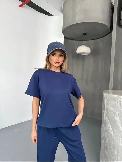 Osy Modal Yumuşak Dokulu Kumaş Kısa Kollu Bluz Rahat Pantalon İkili Takım- Lacivert