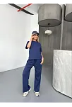 Osy Modal Yumuşak Dokulu Kumaş Kısa Kollu Bluz Rahat Pantalon İkili Takım- Lacivert