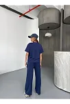 Osy Modal Yumuşak Dokulu Kumaş Kısa Kollu Bluz Rahat Pantalon İkili Takım- Lacivert