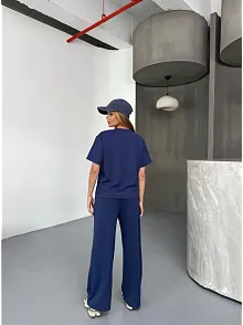 Osy Modal Yumuşak Dokulu Kumaş Kısa Kollu Bluz Rahat Pantalon İkili Takım- Lacivert