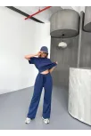 Osy Modal Yumuşak Dokulu Kumaş Kısa Kollu Bluz Rahat Pantalon İkili Takım- Lacivert Osy Modal Yumuşak Dokulu Kumaş Kısa Kollu Bluz Rahat Pantalon İkili Takım- Lacivert