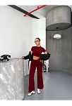 Osy Modal Yumuşak Dokulu Kumaş Kısa Kollu Crop Alt İspanyol Paça Pantalon İkili Takım - Bordo