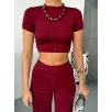 Osy Modal Yumuşak Dokulu Kumaş Kısa Kollu Crop Alt ispanyol Paça Pantalon ikili Takım - Bordo Osy Modal Yumuşak Dokulu Kumaş Kısa Kollu Crop Alt ispanyol Paça Pantalon ikili Takım - Bordo