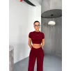 Osy Modal Yumuşak Dokulu Kumaş Kısa Kollu Crop Alt ispanyol Paça Pantalon ikili Takım - Bordo Osy Modal Yumuşak Dokulu Kumaş Kısa Kollu Crop Alt ispanyol Paça Pantalon ikili Takım - Bordo