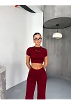 Osy Modal Yumuşak Dokulu Kumaş Kısa Kollu Crop Alt İspanyol Paça Pantalon İkili Takım - Bordo