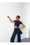 Osy Modal Yumuşak Dokulu Kumaş Kısa Kollu Crop Alt İspanyol Paça Pantalon İkili Takım - Füme