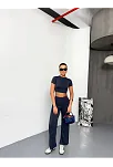 Osy Modal Yumuşak Dokulu Kumaş Kısa Kollu Crop Alt İspanyol Paça Pantalon İkili Takım - Füme