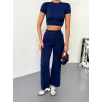 Osy Modal Yumuşak Dokulu Kumaş Kısa Kollu Crop Alt ispanyol Paça Pantalon ikili Takım - Lacivert Osy Modal Yumuşak Dokulu Kumaş Kısa Kollu Crop Alt ispanyol Paça Pantalon ikili Takım - Lacivert