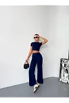 Osy Modal Yumuşak Dokulu Kumaş Kısa Kollu Crop Alt İspanyol Paça Pantalon İkili Takım - Lacivert