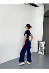 Osy Modal Yumuşak Dokulu Kumaş Kısa Kollu Crop Alt İspanyol Paça Pantalon İkili Takım - Lacivert