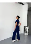 Osy Modal Yumuşak Dokulu Kumaş Kısa Kollu Crop Alt İspanyol Paça Pantalon İkili Takım - Lacivert