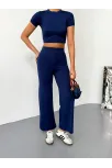 Osy Modal Yumuşak Dokulu Kumaş Kısa Kollu Crop Alt İspanyol Paça Pantalon İkili Takım - Lacivert