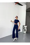 Osy Modal Yumuşak Dokulu Kumaş Kısa Kollu Crop Alt İspanyol Paça Pantalon İkili Takım - Lacivert