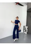 Osy Modal Yumuşak Dokulu Kumaş Kısa Kollu Crop Alt İspanyol Paça Pantalon İkili Takım - Lacivert