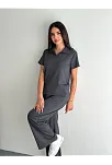 Osy Modal Yumuşak Dokulu Kumaş Kısa Kollu Yakalı T-shirt Pantalon İkili Takım- Antrasit