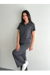 Osy Modal Yumuşak Dokulu Kumaş Kısa Kollu Yakalı T-shirt Pantalon İkili Takım- Antrasit